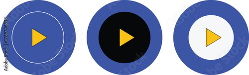 Play Button Icon Variations | Golden Triangle in Blue Circle for Media, UX Design, and Website UI