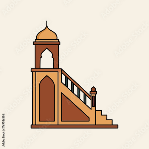 Illustration of a minbar a pulpit in a mosque on a beige background.