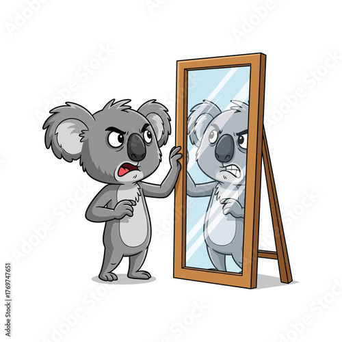 Angry Koala Confronts Reflection in Mirror