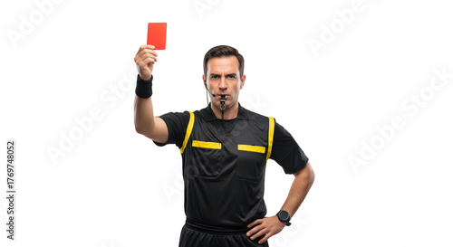 Referee showing red card with transparent background