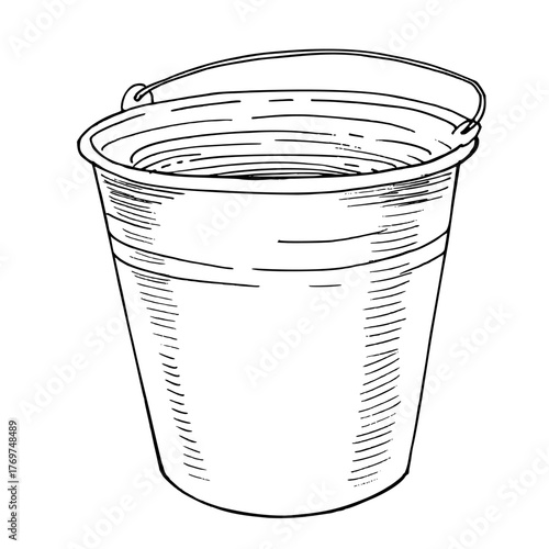 Bucket. Vector ink styled handmade illustration. For packaging design, cards, cover, prints, product labels and fabric.