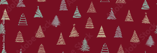 Christmas tree white on red, hand drawn illustrations.	

