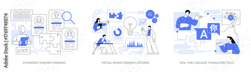 AI Enhancing Team Dynamics, Collaboration abstract concept vector illustrations.