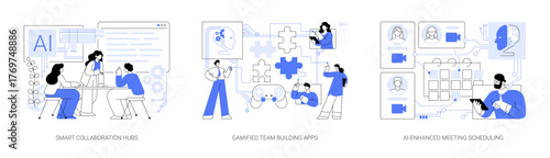 AI and Digital Tools Boosting Team Efficiency abstract concept vector illustrations.
