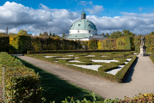 Baroque Garden with Rotunda Pavilion and Symmetrical Hedges in Kromeriz, Czech Republic