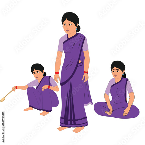 A Indian village woman cartoon character design. For 2d cartoon animation moral story. Ready for Animate CC with character circle.