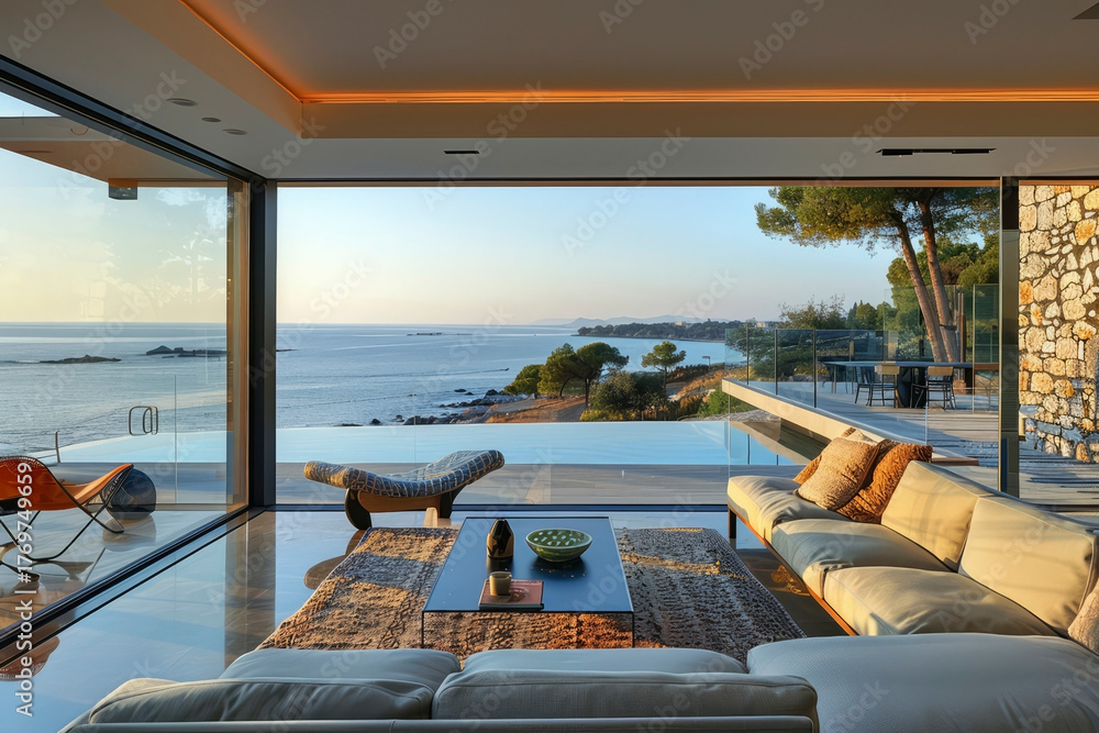 Fototapeta premium Modern house with a swimming pool. Generative AI