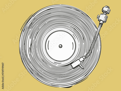 simple line art illustration of a record. analog record. lp. music. recording medium. preservation. recording. memories. merchandise.