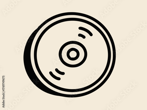 Simple line art illustration of a CD. Compact disc. Music. Recording medium. Memory. Storage. Recording. Card. Memories. Goods.