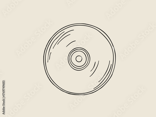Simple line art illustration of a CD. Compact disc. Music. Recording medium. Memory. Storage. Recording. Card. Memories. Goods.