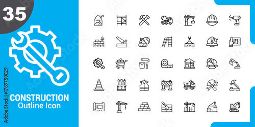 Construction and industry outline icons set