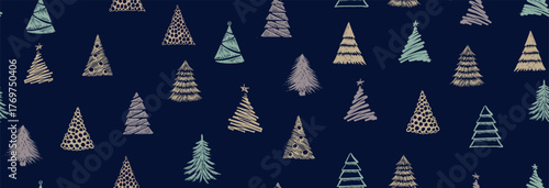 Christmas tree white on blue, hand drawn illustrations.