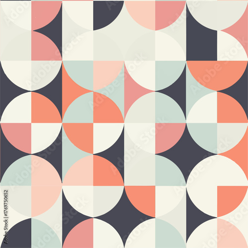Geometric mid century modern pattern with circles and squares in pastel colors