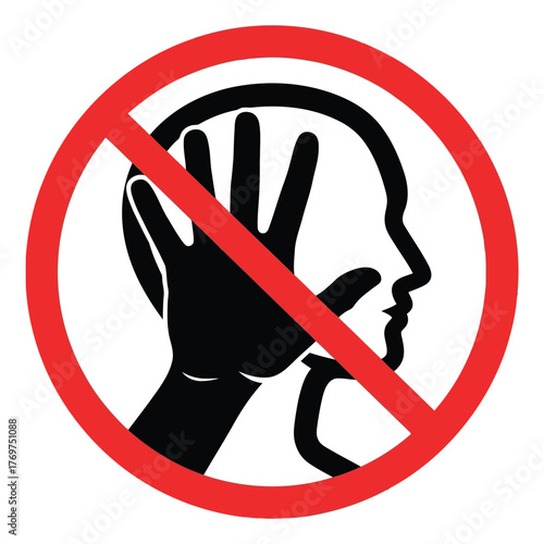 Vector illustration of stop sign with hand and head silhouette