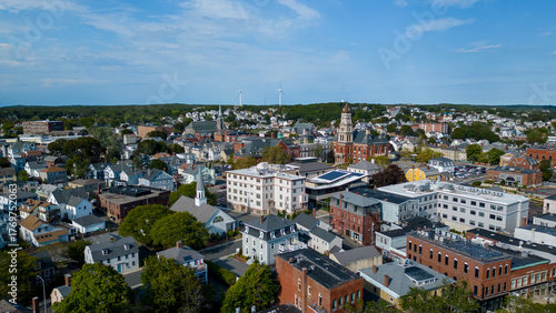 Canvastavla Beautiful buildings in Massachusetts small coastal town from drone