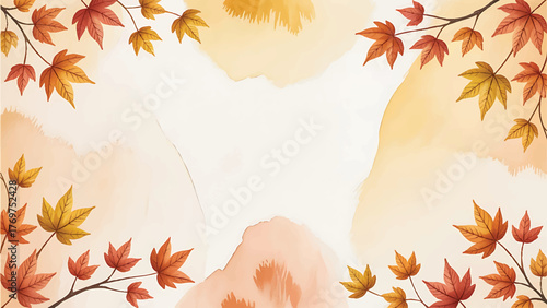 watercolor autumn maple leaves background, fall season elegant border frame, rustic watercolor texture abstract design, hand-painted warm foliage invitation template