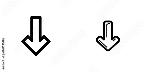 A downward-pointing black arrow is set against a white background