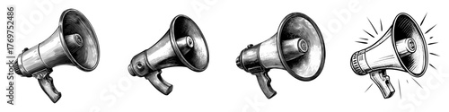 A black and white icon of a megaphone symbolizes communication, announcement, or loudspeaker
