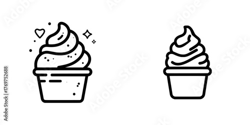 A thin line icon of frozen yogurt, isolated on white, is part of a modern hotel concept in linear style