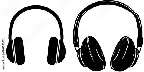 Modern art depicts a purple headphone headset in a flat design style as a clip art image of headphones