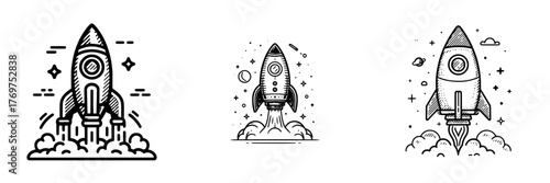 A rocket ship icon embodies the concept of space travel and serves as a symbol for a creative business idea involving flying shuttles