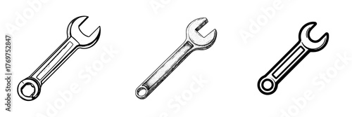 Modern illustration of a combination wrench featuring both open and ring ends, represented by a wrench or spanner icon