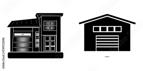 Modern auto garage building depicted in a flat design illustration