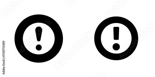 A red exclamation point round icon symbolizing a large error or failure, represented as a UI element in a flat and simple style, serves as an attentive logotype graphic for web design, set against a