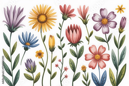 Wallpaper Mural Collection of diverse watercolor wildflowers and blossoms Torontodigital.ca