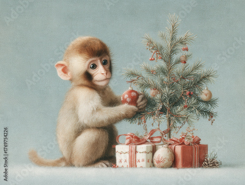 christmas with little monkey