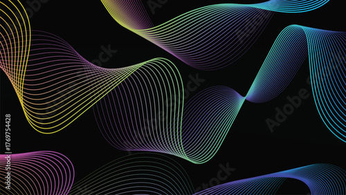 Abstract Wave Pattern with Vibrant Gradient Lines on Black Background Digital Art Illustration for Modern Design and Creative Projects
