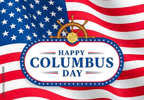 Wallpaper Mural Celebrate columbus day with american flag and ship wheel decoration Torontodigital.ca