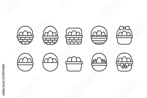 Various basket designs filled with Easter eggs for festive spring celebration decorations