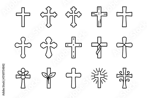 Collection of hand-drawn crosses depicting various styles and designs for religious or artistic purposes
