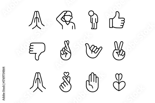 Unique collection of hand gestures and emoticons showcasing different human expressions and interactions