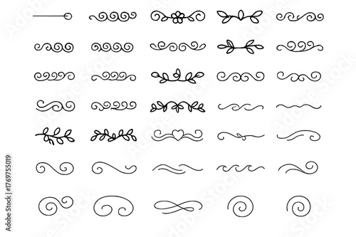 Decorative line art collection featuring elegant swirls and flourishes for creative projects