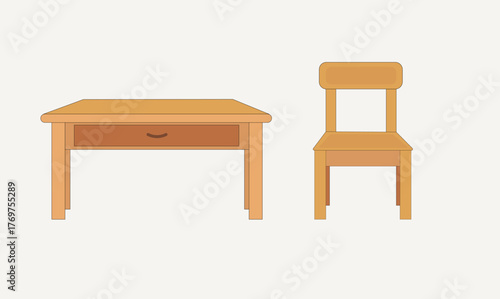 Modern wooden table and chair vector