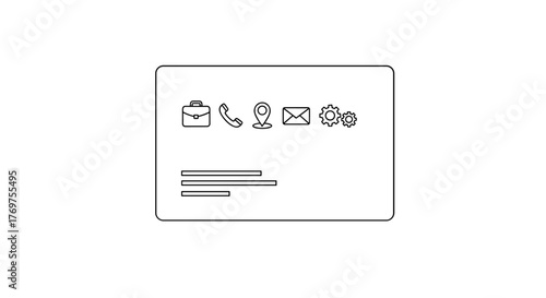 Set of business contact icons including briefcase, phone, location pin, envelope, and gears, presented in a clean, minimalist outline style on a black background, perfect for digital interfaces and