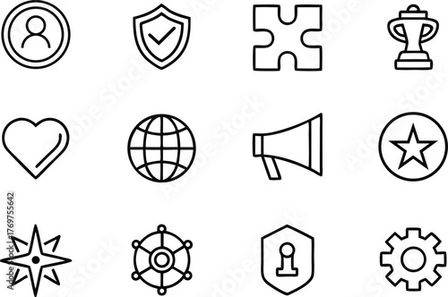 Collection of Thin Line Icons Representing Business and Technology Concepts symbol