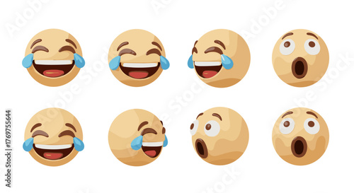 Collection of 3D rendered emojis, featuring two distinct expressions: one with tears of joy and laughter, and another with a surprised or shocked open mouth, presented in a clean, isolated black