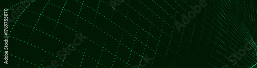 Futuristic dot wave. Abstract digital particle wave. Technology background. Colored musical wave. Dark background. Digital background with smooth, wavy curves. 3D vector illustration