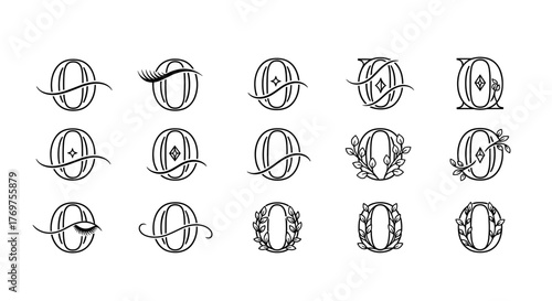 Collection of ornate, decorative, and elegant capital letter 'O' monograms, featuring intricate flourishes, floral elements, and geometric accents, presented in a classic, vintage, and sophisticated