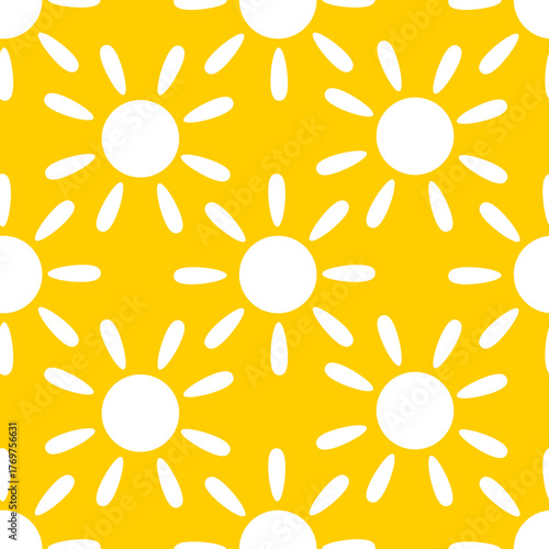 Fotografie Seamless pattern of white sun silhouettes on a yellow background