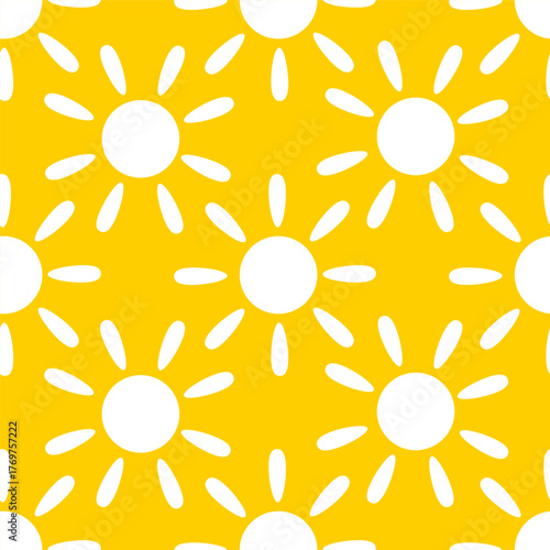 Foto Seamless pattern of white sun silhouettes on a yellow background