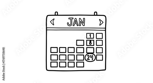 January Calendar Icon with Dates Highlighted and Grid Layout