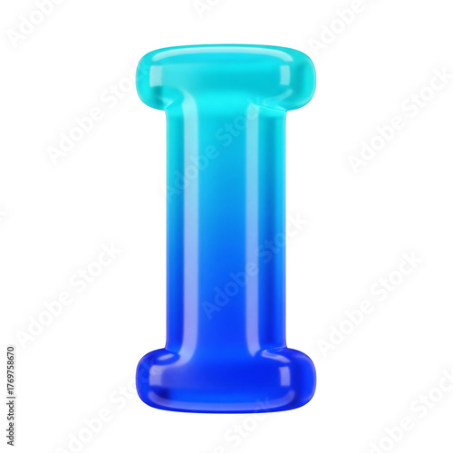3D rendered glossy letter I with blue gradient on a transparent background, a vibrant and modern typography element.