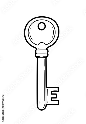 Antique Key Symbol Design, Protection and Security in Hand-Drawn Illustration
