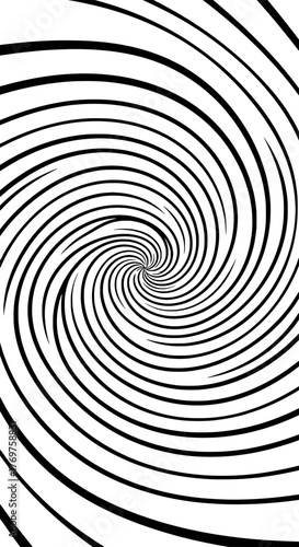 Dynamic mesmerizing black and white optical spiral illusion pattern background
