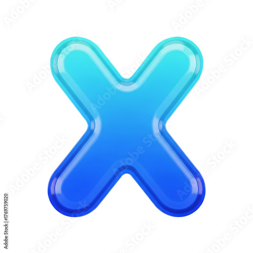 Vibrant Blue Glossy 3D Letter X, Modern Liquid Bubble Alphabet, Isolated on Transparent Background