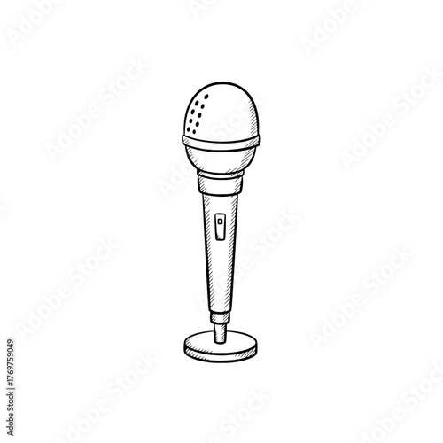 Simple doodle sketch of classic stage microphone for late-night broadcast